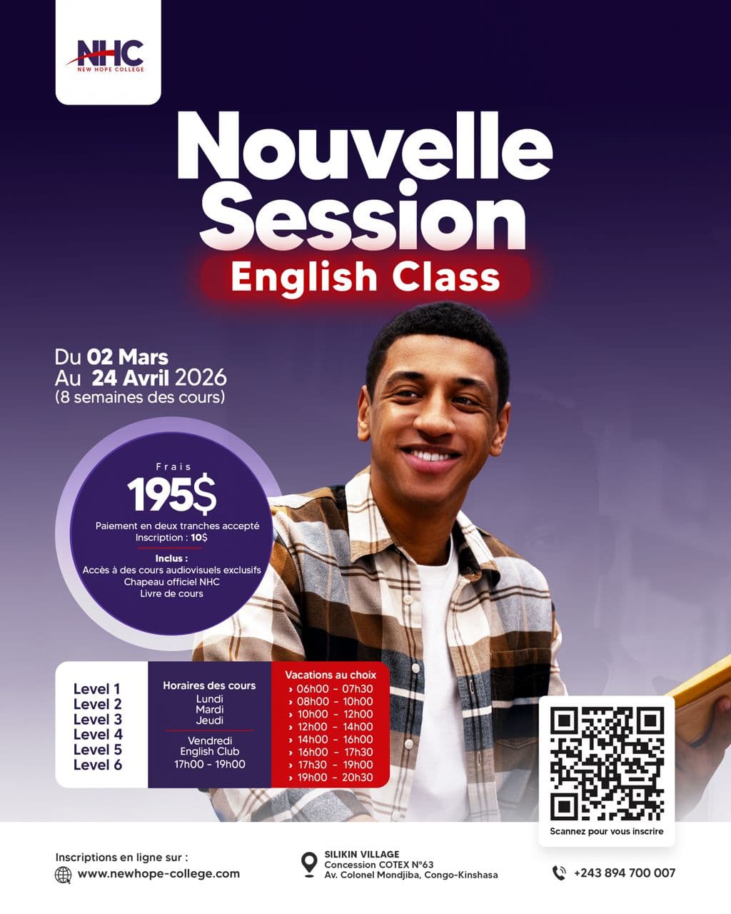 NOUVELLE SESSION ANGLAIS du 2 Mars au 24 Avril 2026